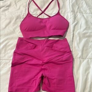 Pink Sports Bra and Shorts Set